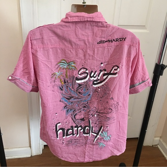 Ed Hardy Button Up SURF HARDY Mens Shirt***BLING & POP OF COLOR*** - Picture 13 of 13